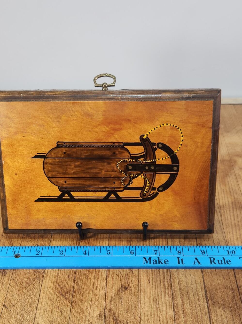 Vintage 1982 Handmade Wood Sled Wall Plaque Folk Art Signed C Tucker Christmas